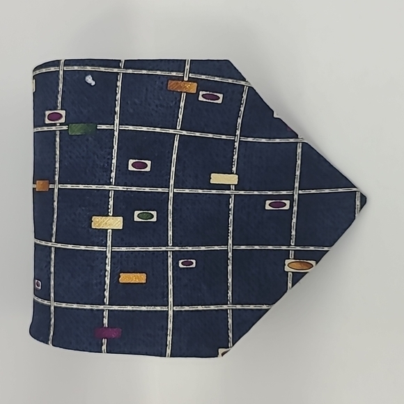 Robert Stock | Men's Vintage Dark Navy Blue Geometric Printed Tie - Picture 10 of 11
